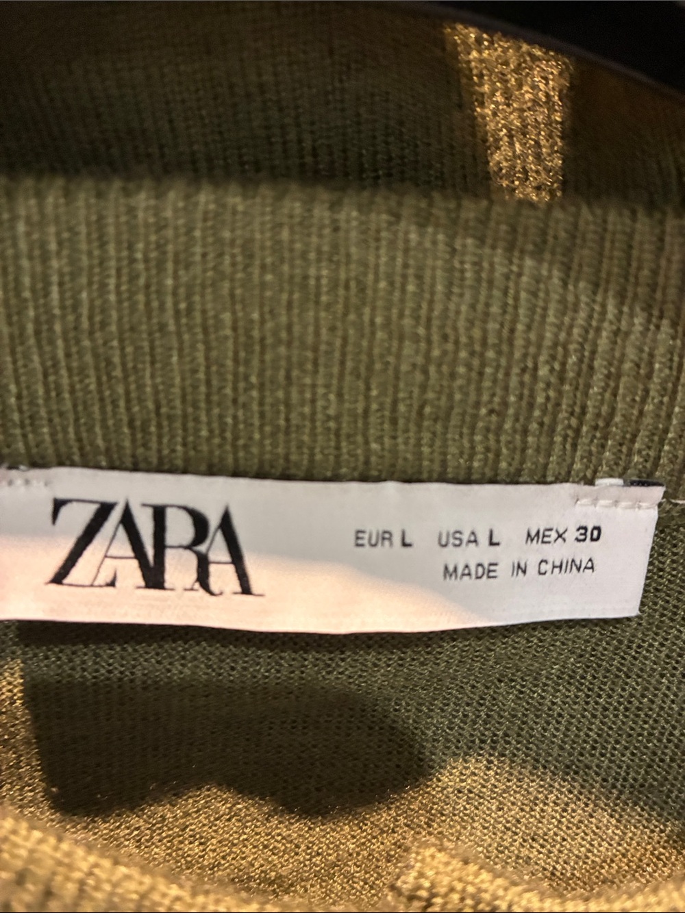 Zara Olive Knit Button-Up Wool Blend Cardigan with Attached Scarf 👵MT - Picture 2 of 6